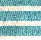 Close-up of fabric featuring horizontal turquoise and white stripes with a slightly textured, woven appearance.