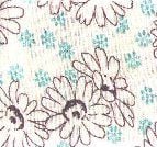 White background with a pattern of hand-drawn black daisies and clusters of small turquoise dots scattered between the flowers. The design has a sketch-like, whimsical appearance.