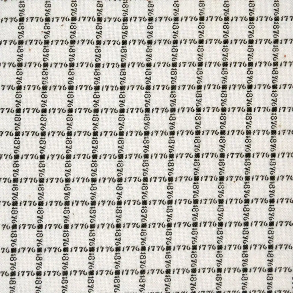 White fabric patterned with repeating rows of small black numbers: 1776, 1801, and 1820, arranged in a grid-like structure with numbers alternating horizontally and vertically across the surface.
